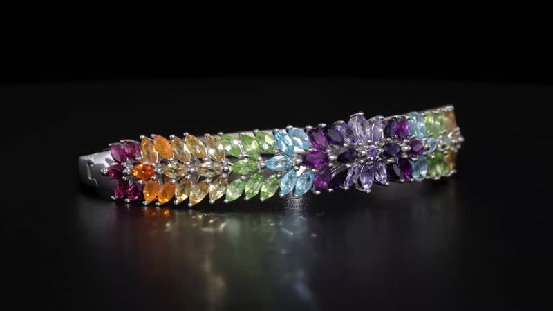 Multi Gemstone Bangle Bracelet in Platinum Over Sterling Silver (7.25 In) 10.30 ctw