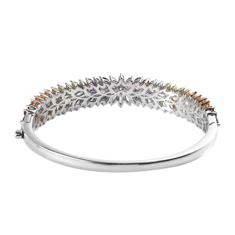 Multi Gemstone Bangle Bracelet in Platinum Over Sterling Silver (7.25 In) 10.30 ctw