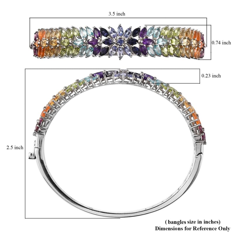 Multi Gemstone Bangle Bracelet in Platinum Over Sterling Silver (7.25 In) 10.30 ctw