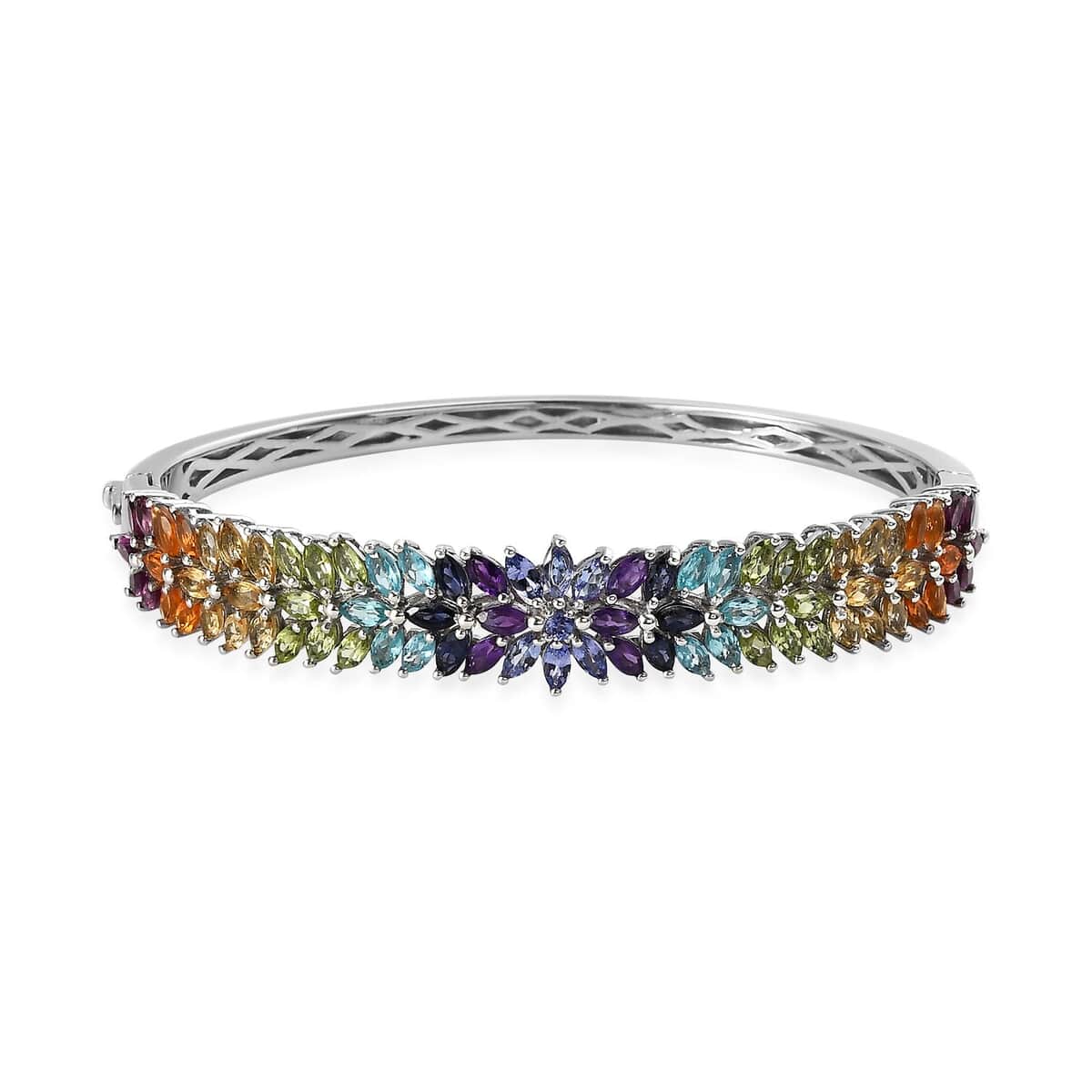 Multi Gemstone Bangle Bracelet in Platinum Over Sterling Silver (8.00 In) 10.20 ctw image number 0