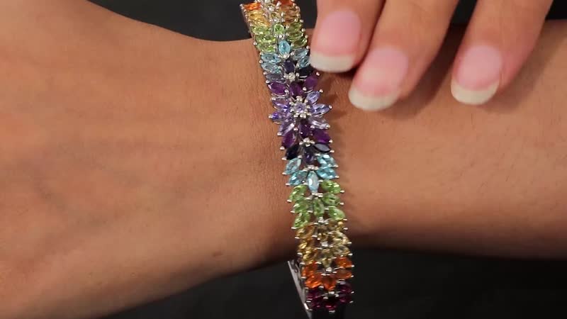 Multi Gemstone Bangle Bracelet in Platinum Over Sterling Silver (8.00 In) 9.35 ctw