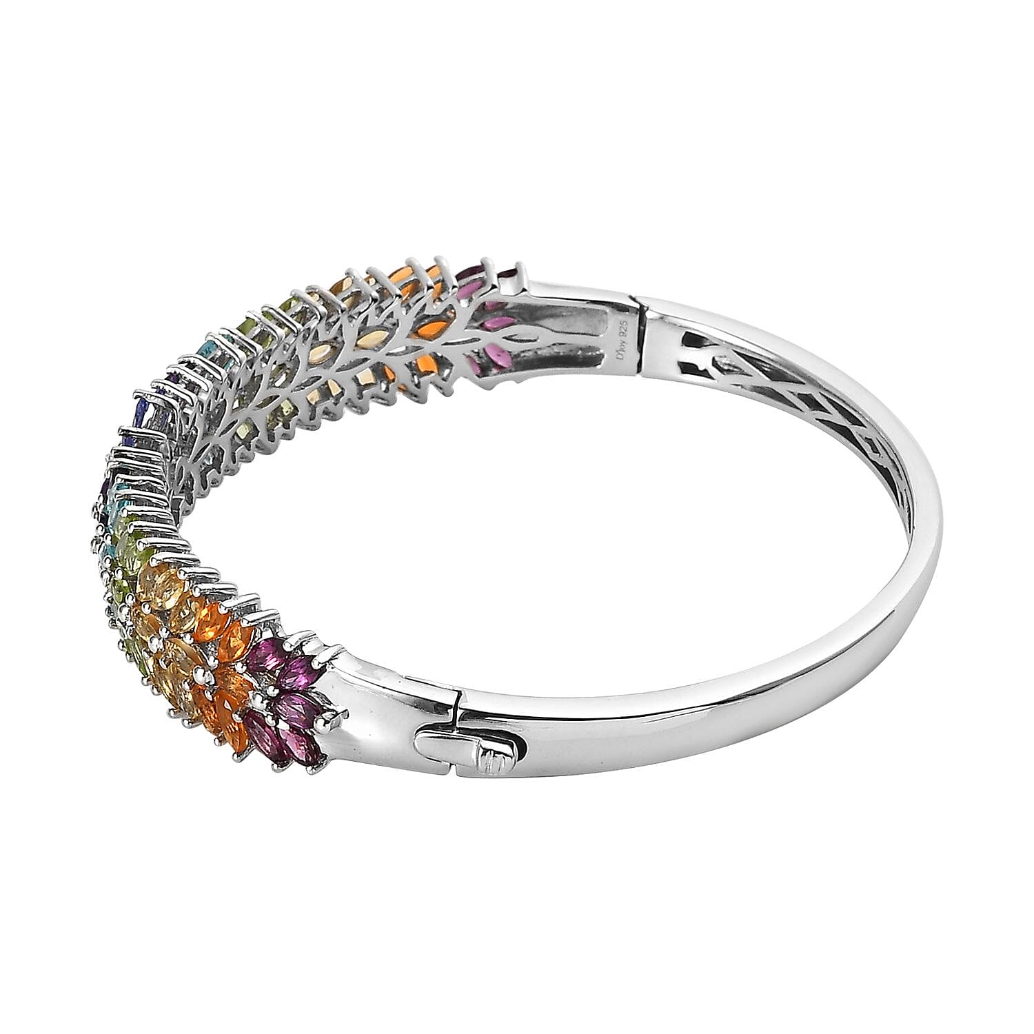 Multi Gemstone Bangle Bracelet in Platinum Over Sterling Silver (8.00 In) 10.20 ctw