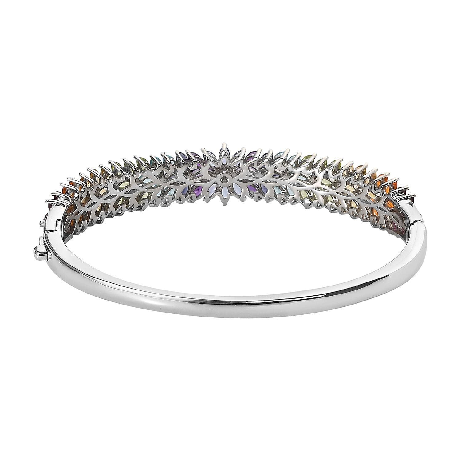 Multi Gemstone Bangle Bracelet in Platinum Over Sterling Silver (8.00 In) 10.20 ctw
