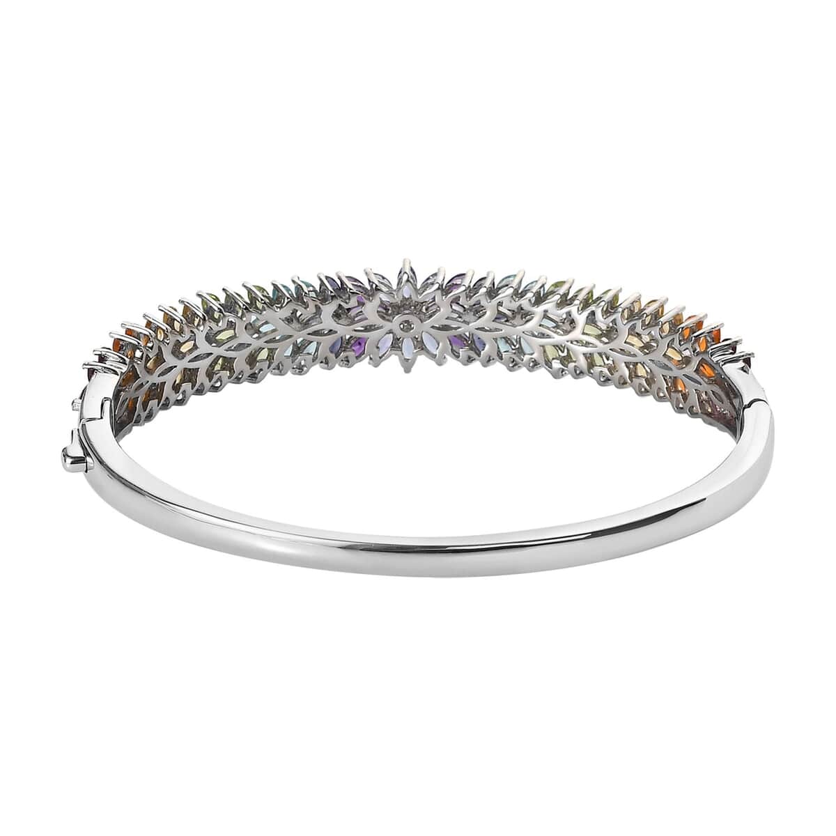 Multi Gemstone Bangle Bracelet in Platinum Over Sterling Silver (8.00 In) 10.20 ctw image number 4