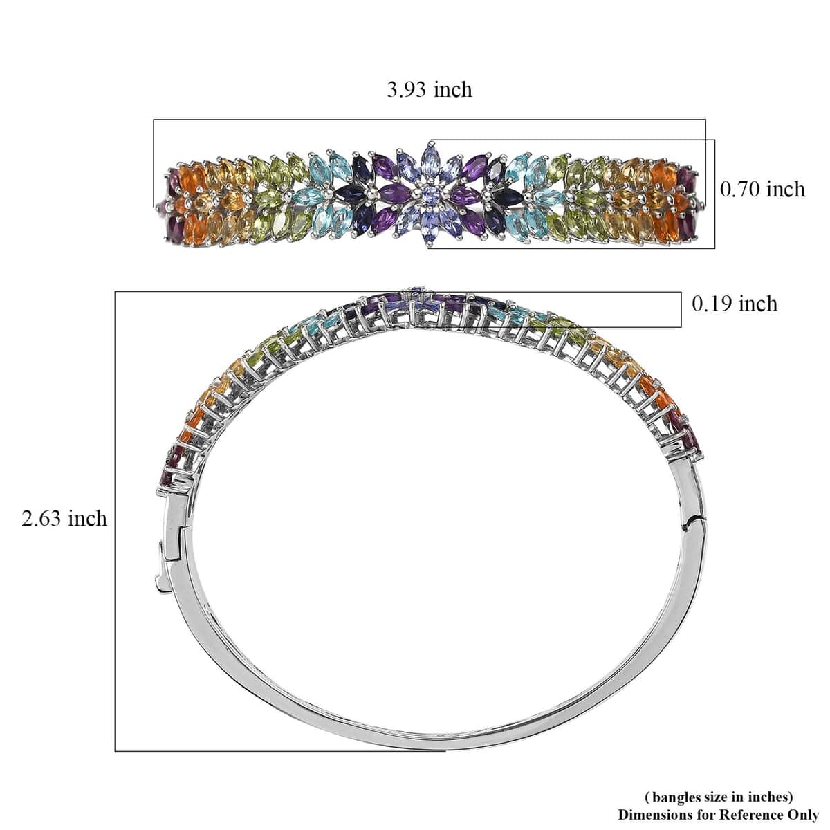 Multi Gemstone Bangle Bracelet in Platinum Over Sterling Silver (8.00 In) 10.20 ctw image number 5