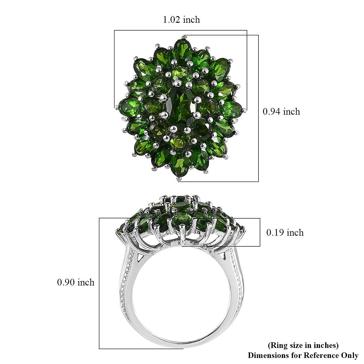 Chrome Diopside 6.00 ctw Floral Cluster Ring in Platinum Over Sterling Silver, Diopside Jewelry, Birthday Anniversary Gift (Size 10.0)