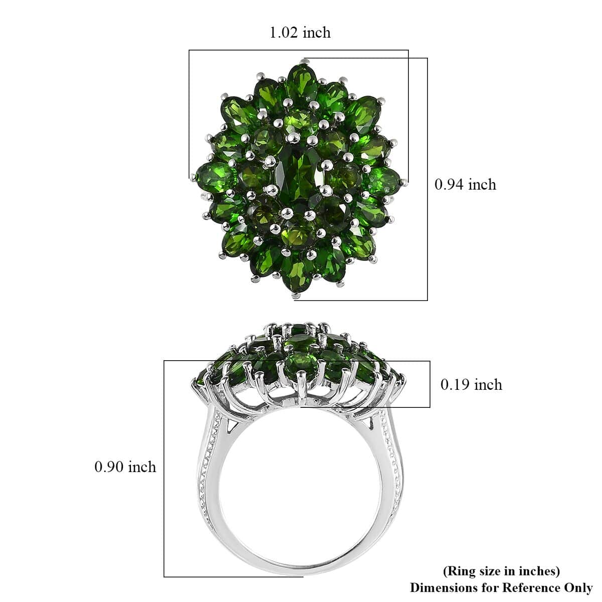 Chrome Diopside Floral Cluster Ring in Platinum Over Sterling Silver, Diopside Jewelry, Birthday Anniversary Gift 7.00 ctw image number 5