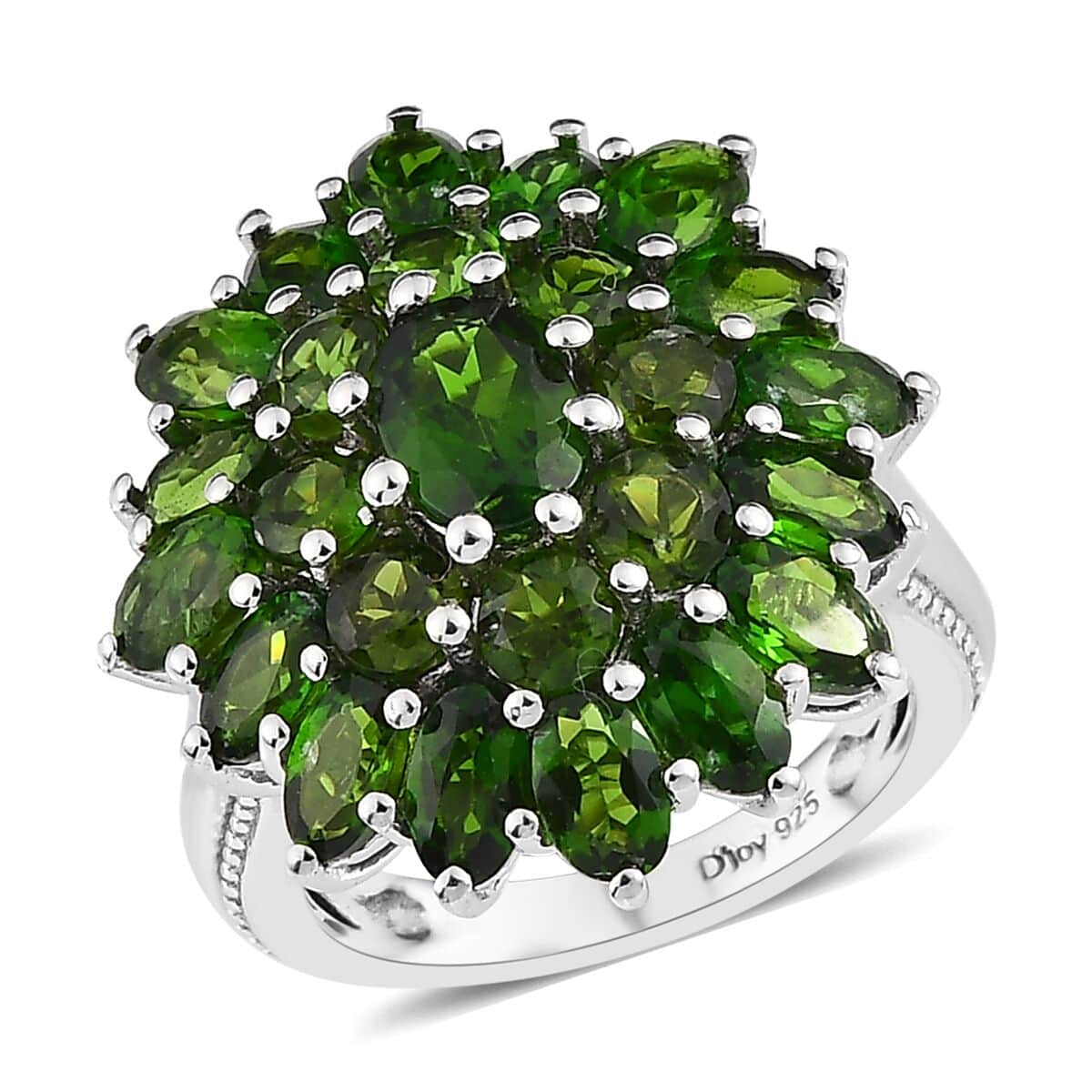 Chrome Diopside 6.00 ctw Floral Cluster Ring in Platinum Over Sterling Silver, Diopside Jewelry, Birthday Anniversary Gift (Size 5.0) image number 0