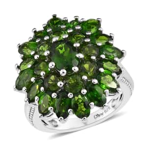 Chrome Diopside 6.00 ctw Floral Cluster Ring in Platinum Over Sterling Silver, Diopside Jewelry, Birthday Anniversary Gift (Size 5.0)