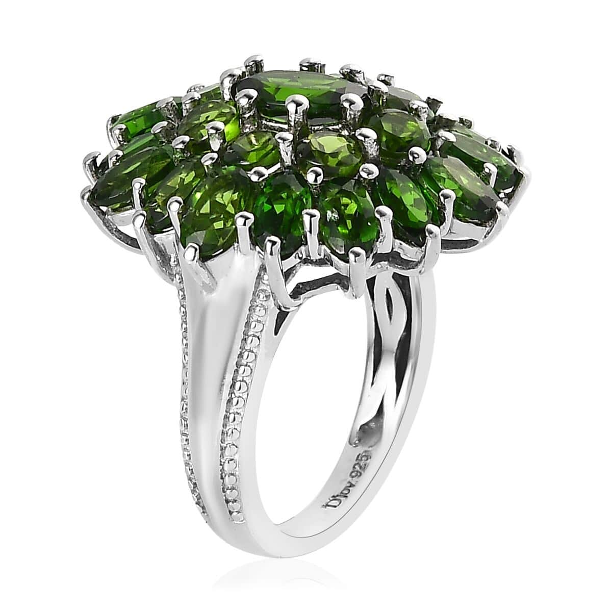 Chrome Diopside 6.00 ctw Floral Cluster Ring in Platinum Over Sterling Silver, Diopside Jewelry, Birthday Anniversary Gift (Size 5.0) image number 3