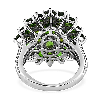 Chrome Diopside 6.00 ctw Floral Cluster Ring in Platinum Over Sterling Silver, Diopside Jewelry, Birthday Anniversary Gift (Size 5.0)