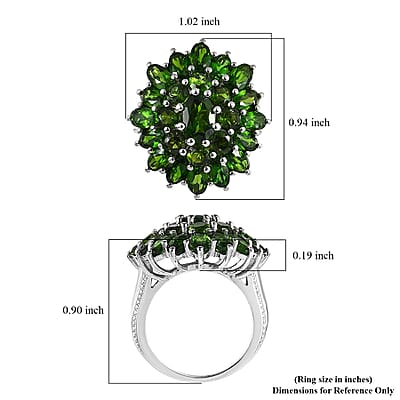 Chrome Diopside 6.00 ctw Floral Cluster Ring in Platinum Over Sterling Silver, Diopside Jewelry, Birthday Anniversary Gift (Size 5.0)