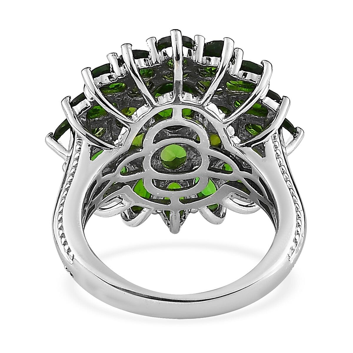Chrome Diopside 6.00 ctw Floral Cluster Ring in Platinum Over Sterling Silver, Diopside Jewelry, Birthday Anniversary Gift (Size 9.0) image number 4