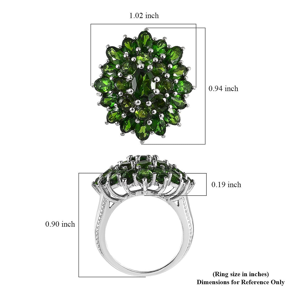 Chrome Diopside 6.00 ctw Floral Cluster Ring in Platinum Over Sterling Silver, Diopside Jewelry, Birthday Anniversary Gift (Size 9.0) image number 5
