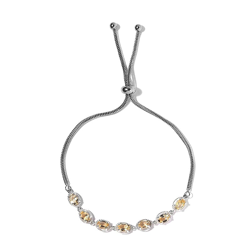 Brazilian Citrine Bracelet in Sterling Silver with Stainless Steel Chain Bolo 3.00 ctw