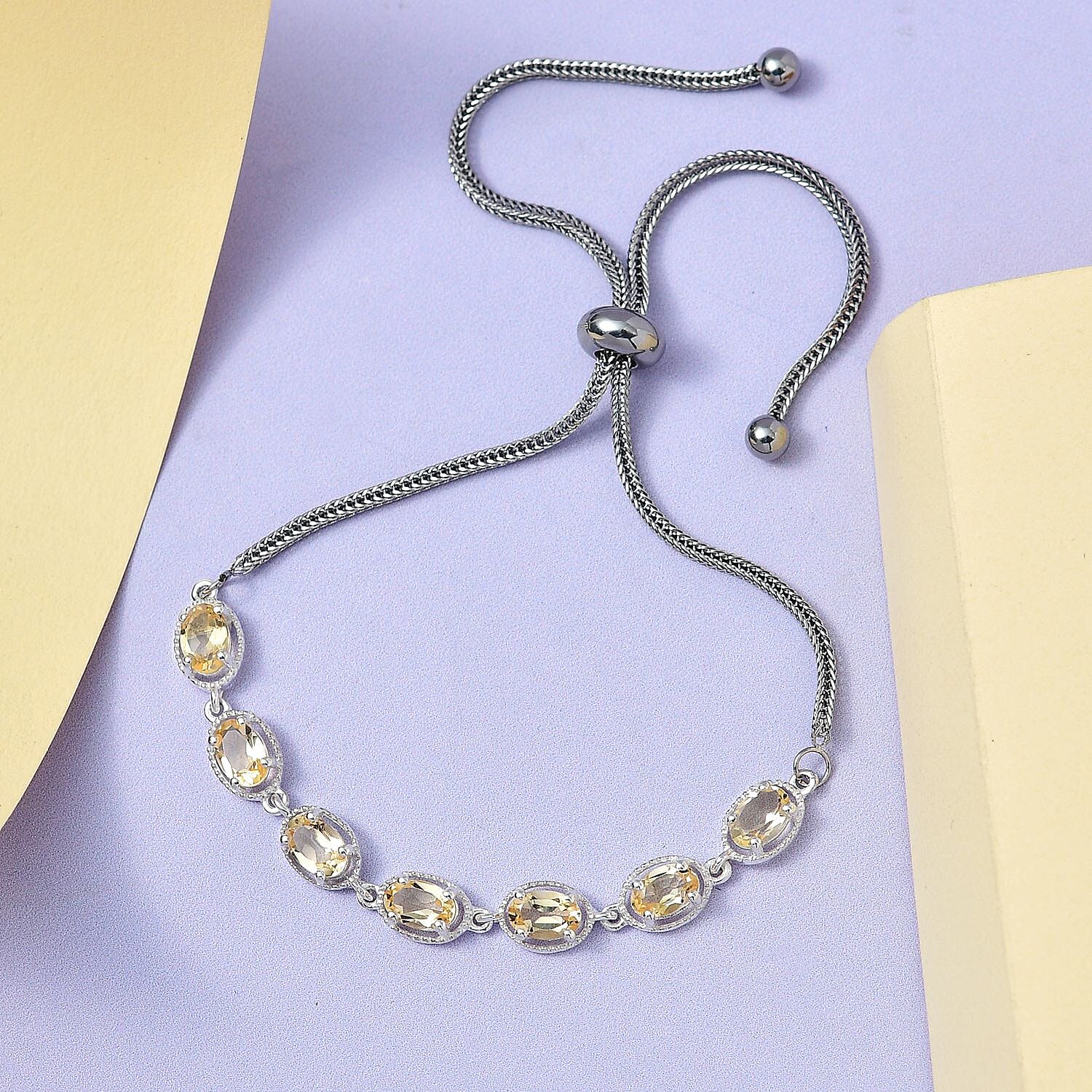 Brazilian Citrine Bracelet in Sterling Silver with Stainless Steel Chain Bolo 3.00 ctw
