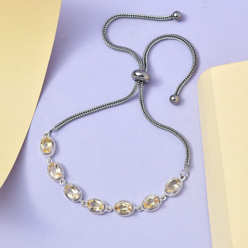 Brazilian Citrine Bracelet in Sterling Silver with Stainless Steel Chain Bolo 3.00 ctw