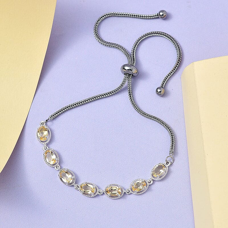 Brazilian Citrine Bracelet in Sterling Silver with Stainless Steel Chain Bolo 3.00 ctw