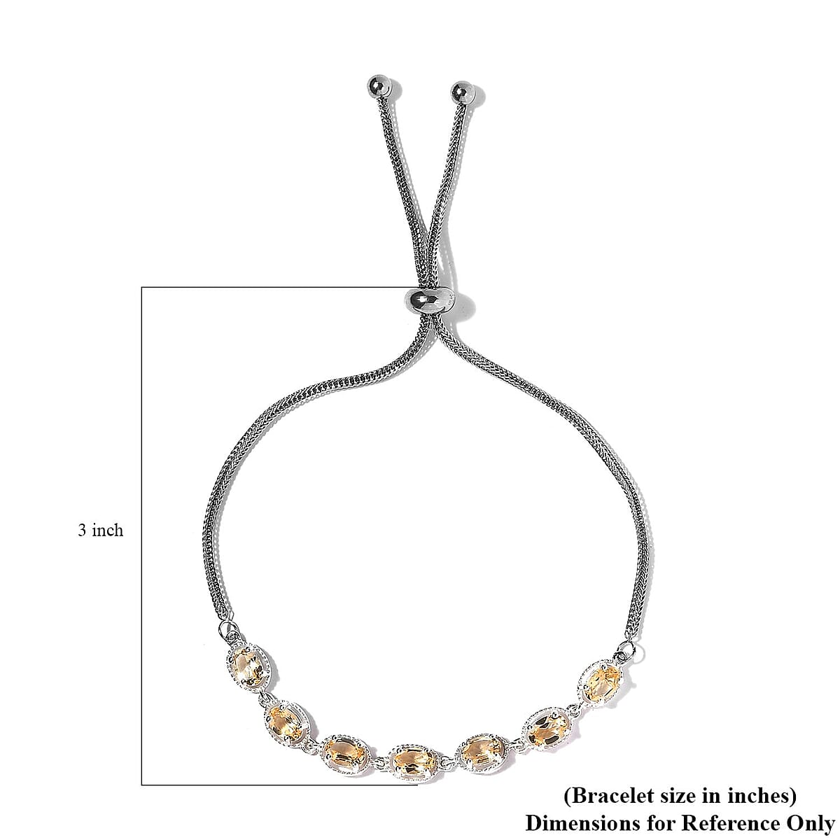 Brazilian Citrine Bracelet in Sterling Silver with Stainless Steel Chain Bolo 3.00 ctw image number 4