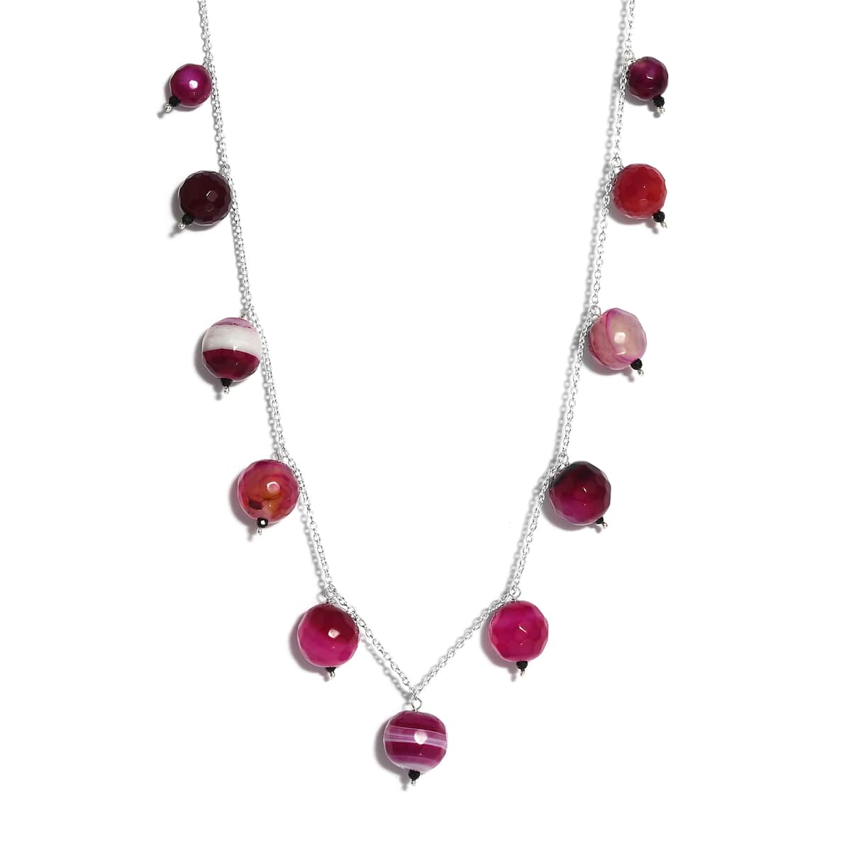 Pink Agate and Thai Black Spinel Necklace 18 Inches in Sterling Silver 97.40 ctw image number 0