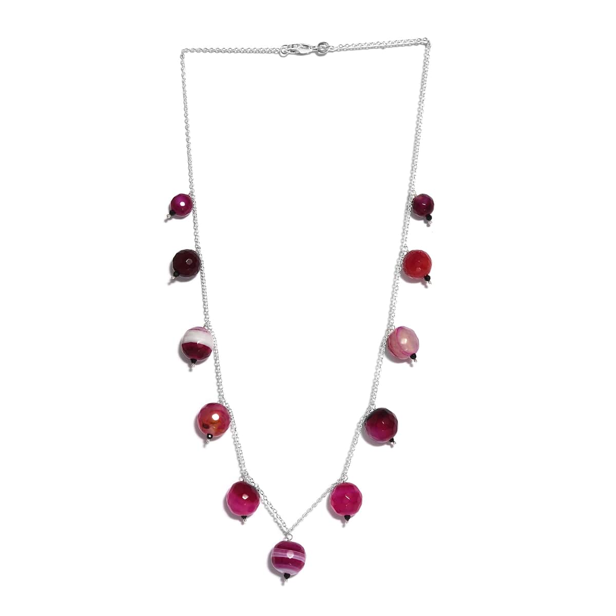 Pink Agate and Thai Black Spinel Necklace 18 Inches in Sterling Silver 97.40 ctw image number 3