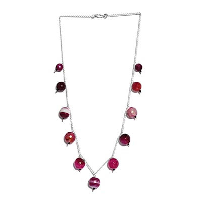 Pink Agate and Thai Black Spinel Necklace 18 Inches in Sterling Silver 97.40 ctw