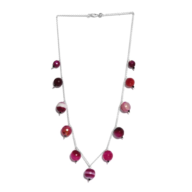 Pink Agate and Thai Black Spinel Necklace 18 Inches in Sterling Silver 97.40 ctw
