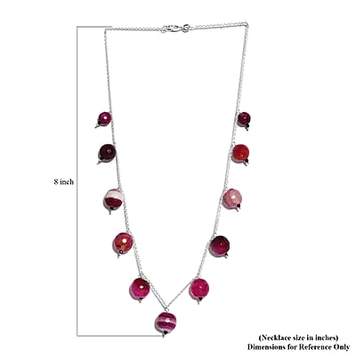 Pink Agate and Thai Black Spinel Necklace 18 Inches in Sterling Silver 97.40 ctw