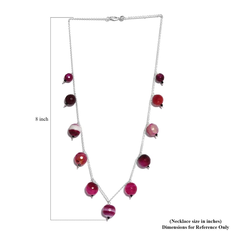 Pink Agate and Thai Black Spinel Necklace 18 Inches in Sterling Silver 97.40 ctw