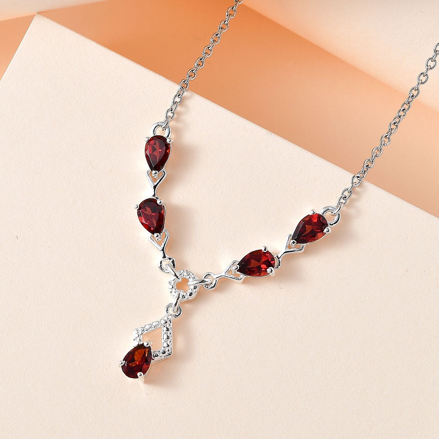 Mozambique Garnet Necklace 18 Inches in Sterling Silver and Stainless Steel 2.35 ctw