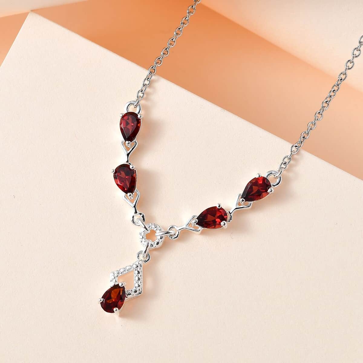 Mozambique Garnet Necklace 18 Inches in Sterling Silver and Stainless Steel 2.35 ctw image number 1