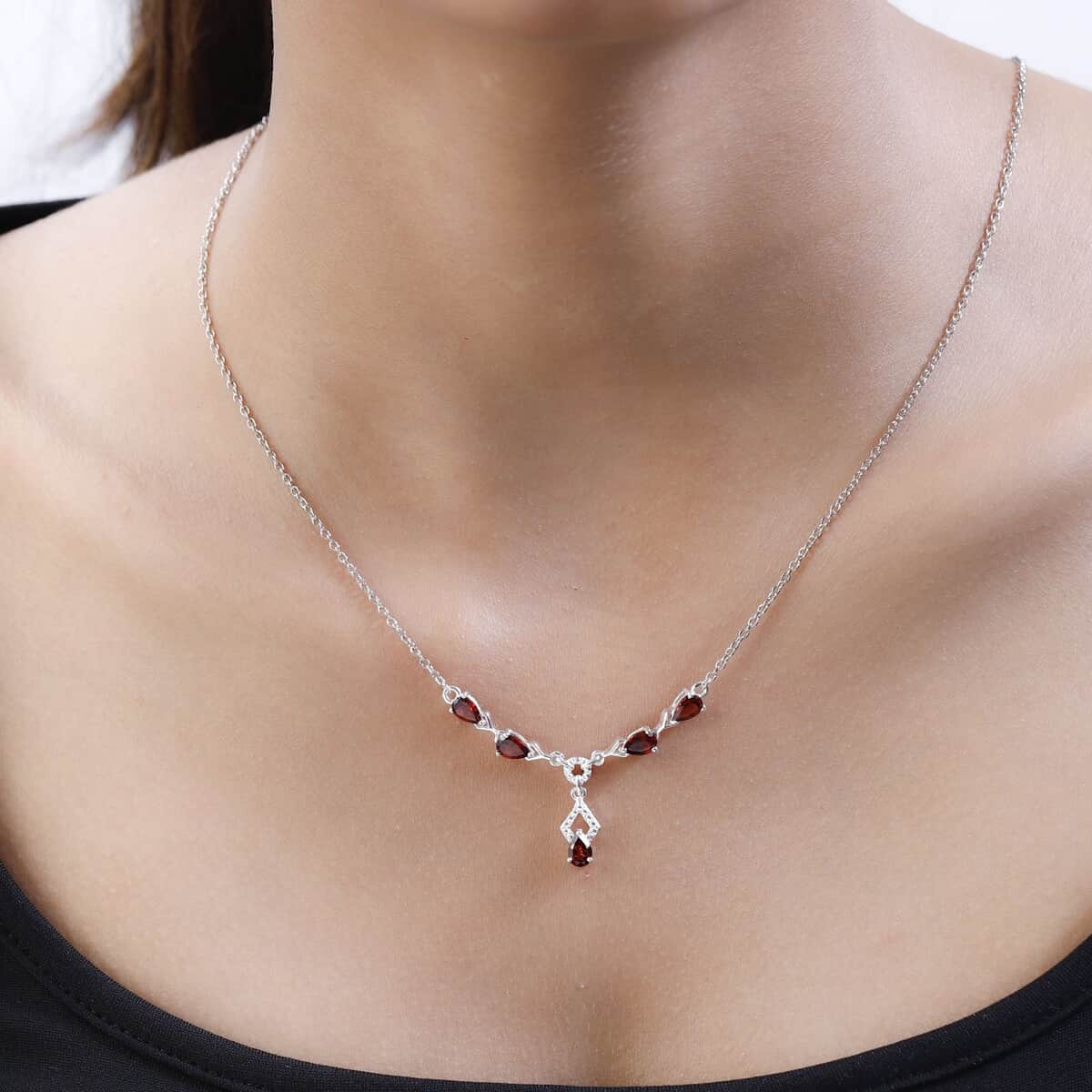 Mozambique Garnet Necklace 18 Inches in Sterling Silver and Stainless Steel 2.35 ctw image number 2