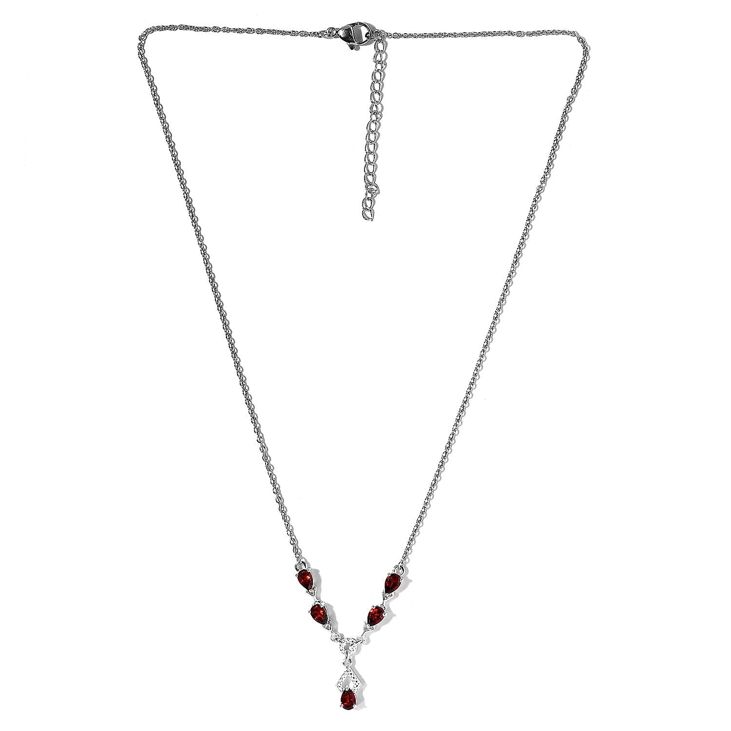 Mozambique Garnet Necklace 18 Inches in Sterling Silver and Stainless Steel 2.35 ctw