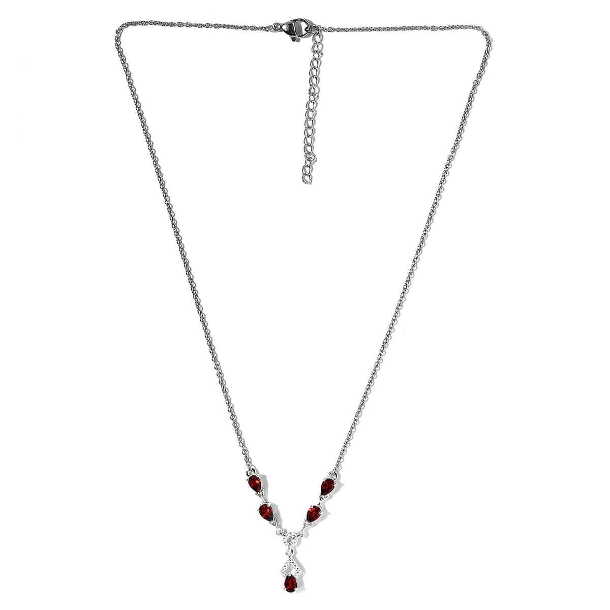Mozambique Garnet Necklace 18 Inches in Sterling Silver and Stainless Steel 2.35 ctw image number 3