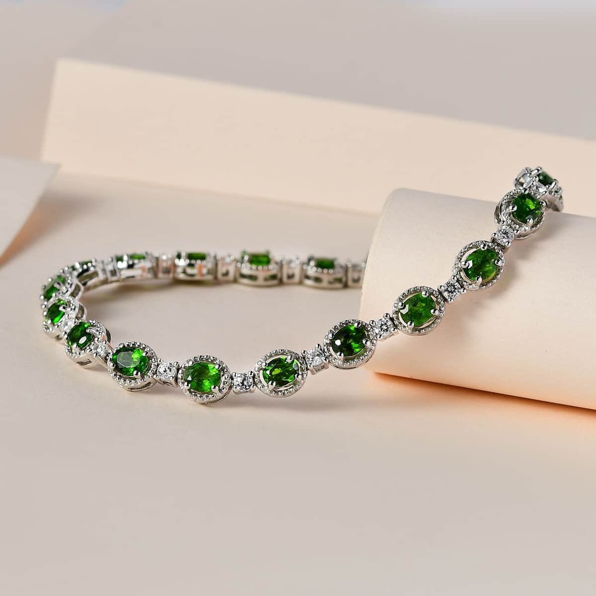 Chrome Diopside, White Zircon Bracelet in Platinum Over Sterling Silver (6.50 In) 7.85 ctw image number 1