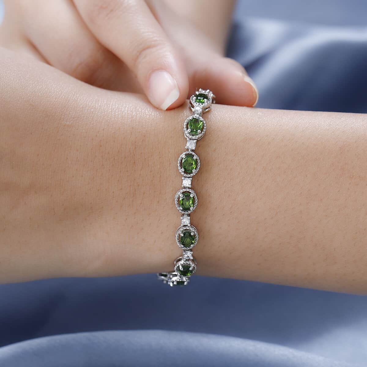 Chrome Diopside, White Zircon Bracelet in Platinum Over Sterling Silver (6.50 In) 7.85 ctw image number 2