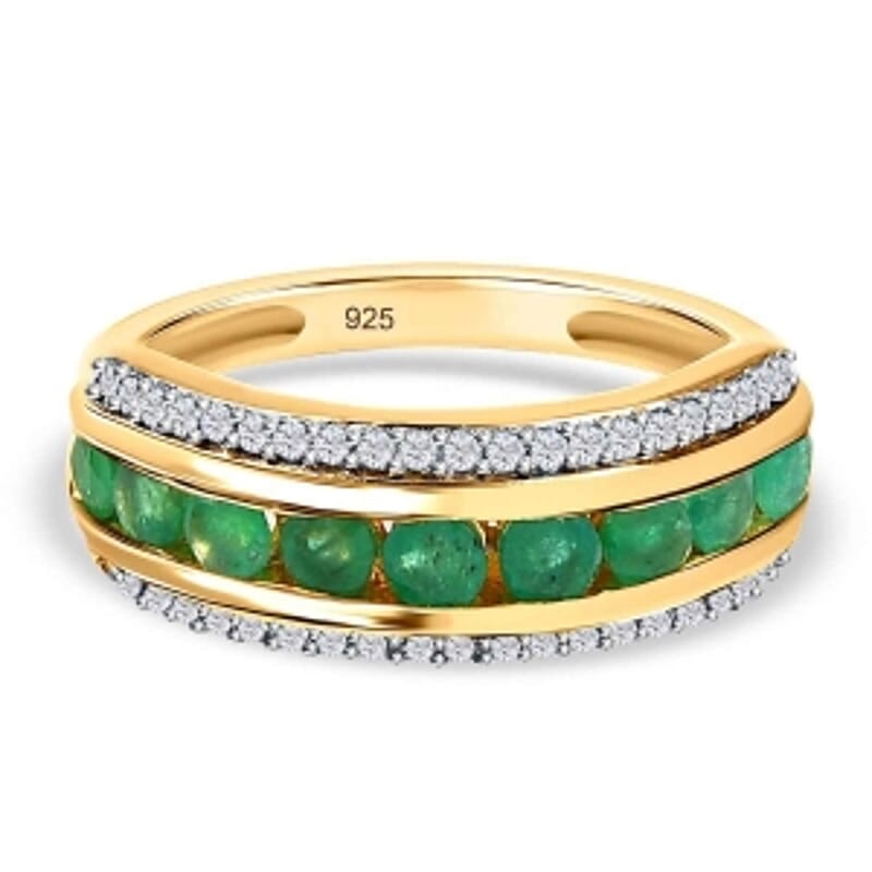 Kagem Zambian Emerald and White Zircon 1.44 ctw Band Ring in Vermeil Yellow Gold Over Sterling Silver (Size 11.5)
