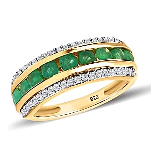 Kagem Zambian Emerald and White Zircon 1.44 ctw Band Ring in Vermeil Yellow Gold Over Sterling Silver (Size 11.5)
