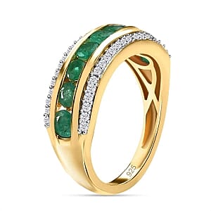 Kagem Zambian Emerald and White Zircon 1.44 ctw Band Ring in Vermeil Yellow Gold Over Sterling Silver (Size 11.5)