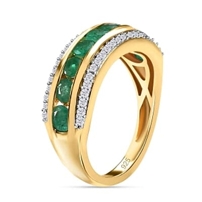 Kagem Zambian Emerald and White Zircon 1.44 ctw Band Ring in Vermeil Yellow Gold Over Sterling Silver (Size 11.5)