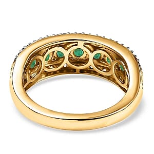 Kagem Zambian Emerald and White Zircon 1.44 ctw Band Ring in Vermeil Yellow Gold Over Sterling Silver (Size 11.5)