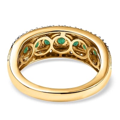 Kagem Zambian Emerald and White Zircon 1.44 ctw Band Ring in Vermeil Yellow Gold Over Sterling Silver (Size 11.5)