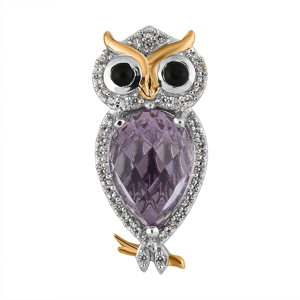 Premium Rose De France Amethyst and Multi Gemstone Owl Pendant in Vermeil Yellow Gold and Platinum Over Sterling Silver 3.40 ctw