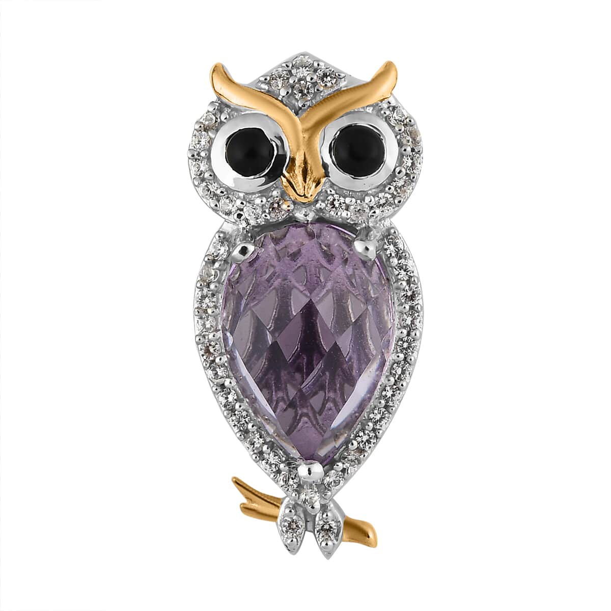 Premium Rose De France Amethyst and Multi Gemstone Owl Pendant in Vermeil Yellow Gold and Platinum Over Sterling Silver 3.40 ctw image number 0