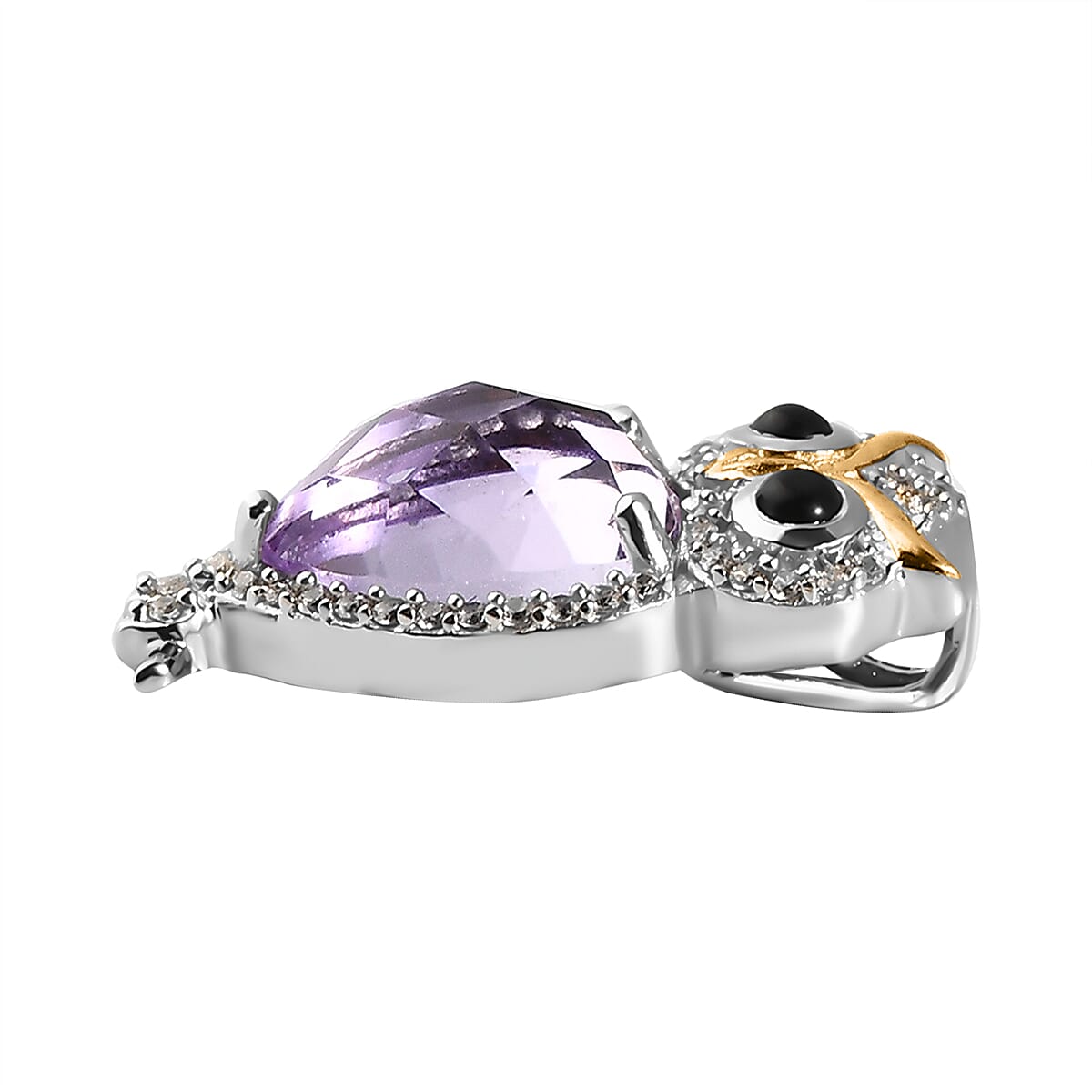 Premium Rose De France Amethyst and Multi Gemstone Owl Pendant in Vermeil Yellow Gold and Platinum Over Sterling Silver 3.40 ctw