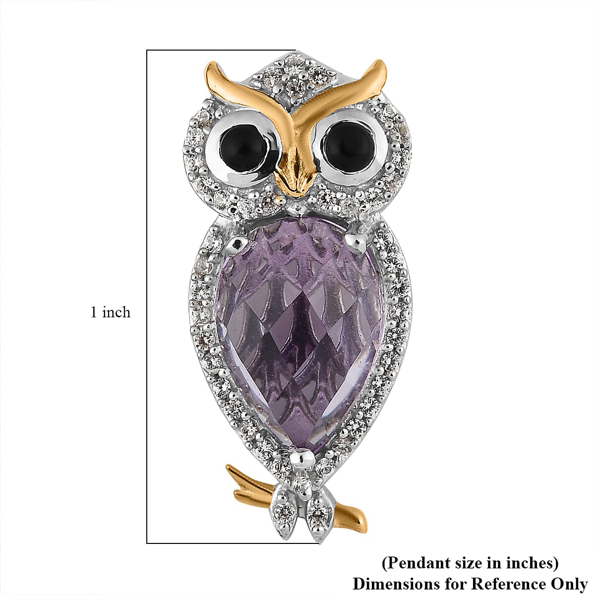 Premium Rose De France Amethyst and Multi Gemstone Owl Pendant in Vermeil Yellow Gold and Platinum Over Sterling Silver 3.40 ctw