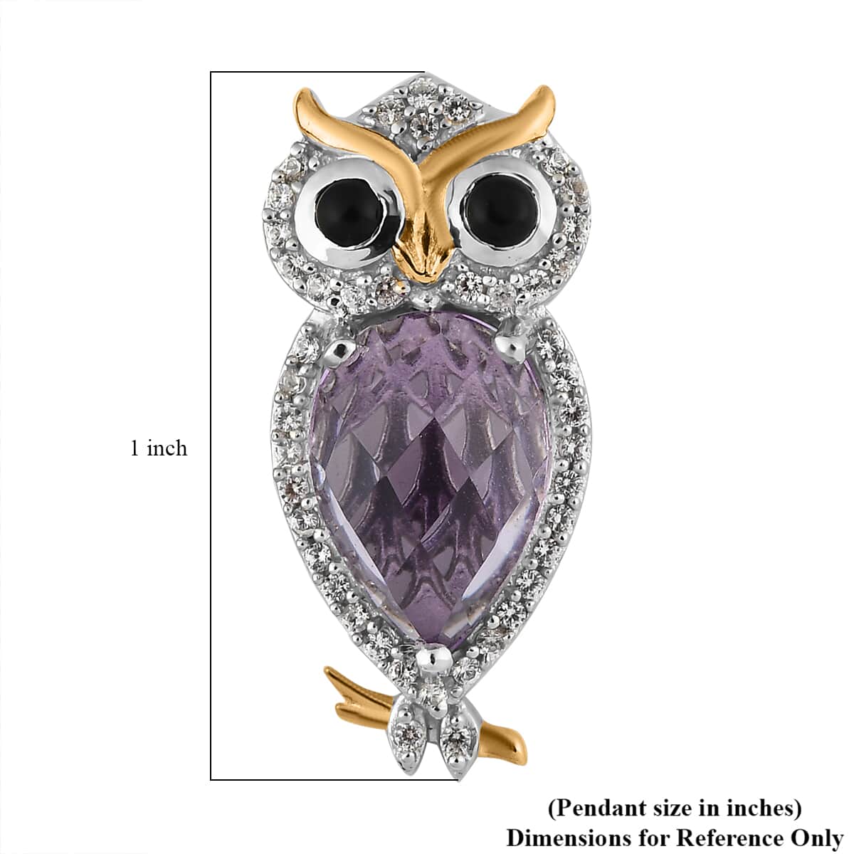 Premium Rose De France Amethyst and Multi Gemstone Owl Pendant in Vermeil Yellow Gold and Platinum Over Sterling Silver 3.40 ctw image number 5