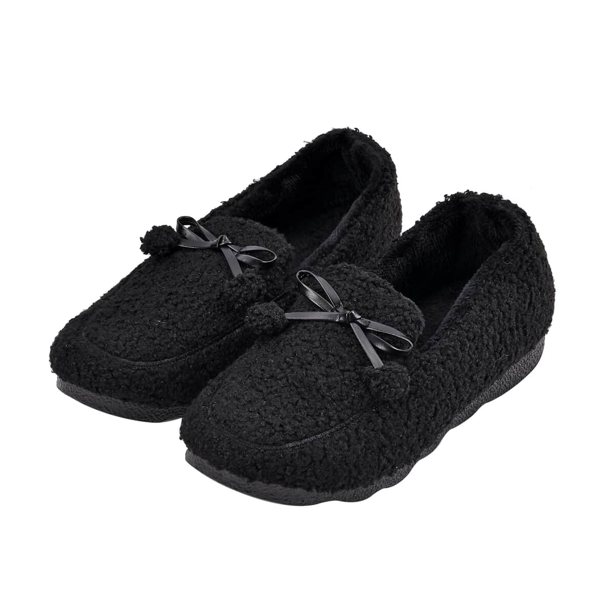 Black Teddy Fleece Shoes with Pompom (Size 7-7.50) image number 0