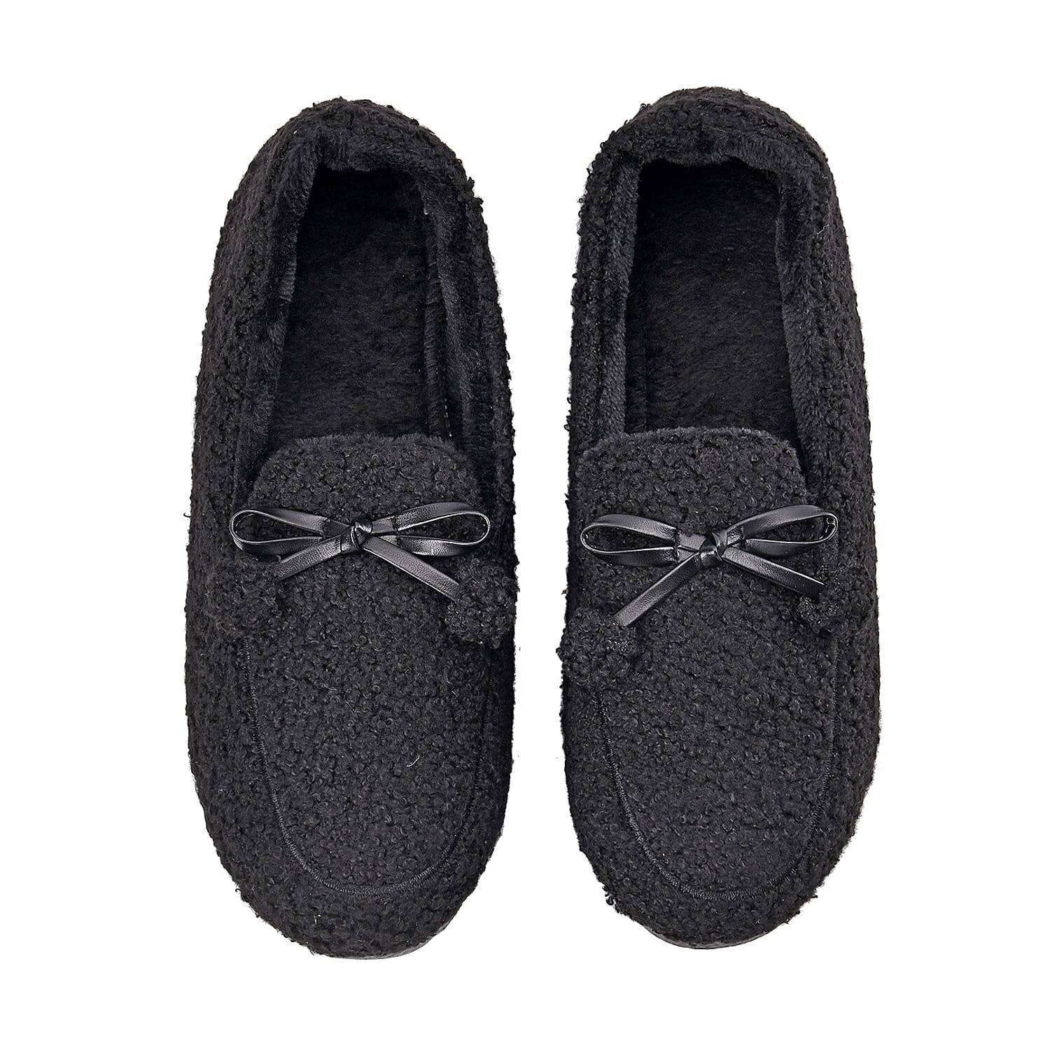 Black Teddy Fleece Shoes with Pompons (Size 7-7.50)