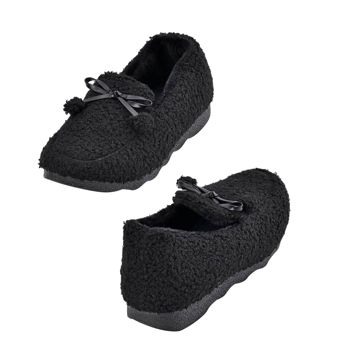 Black Teddy Fleece Shoes with Pompom (Size 7-7.50) image number 6